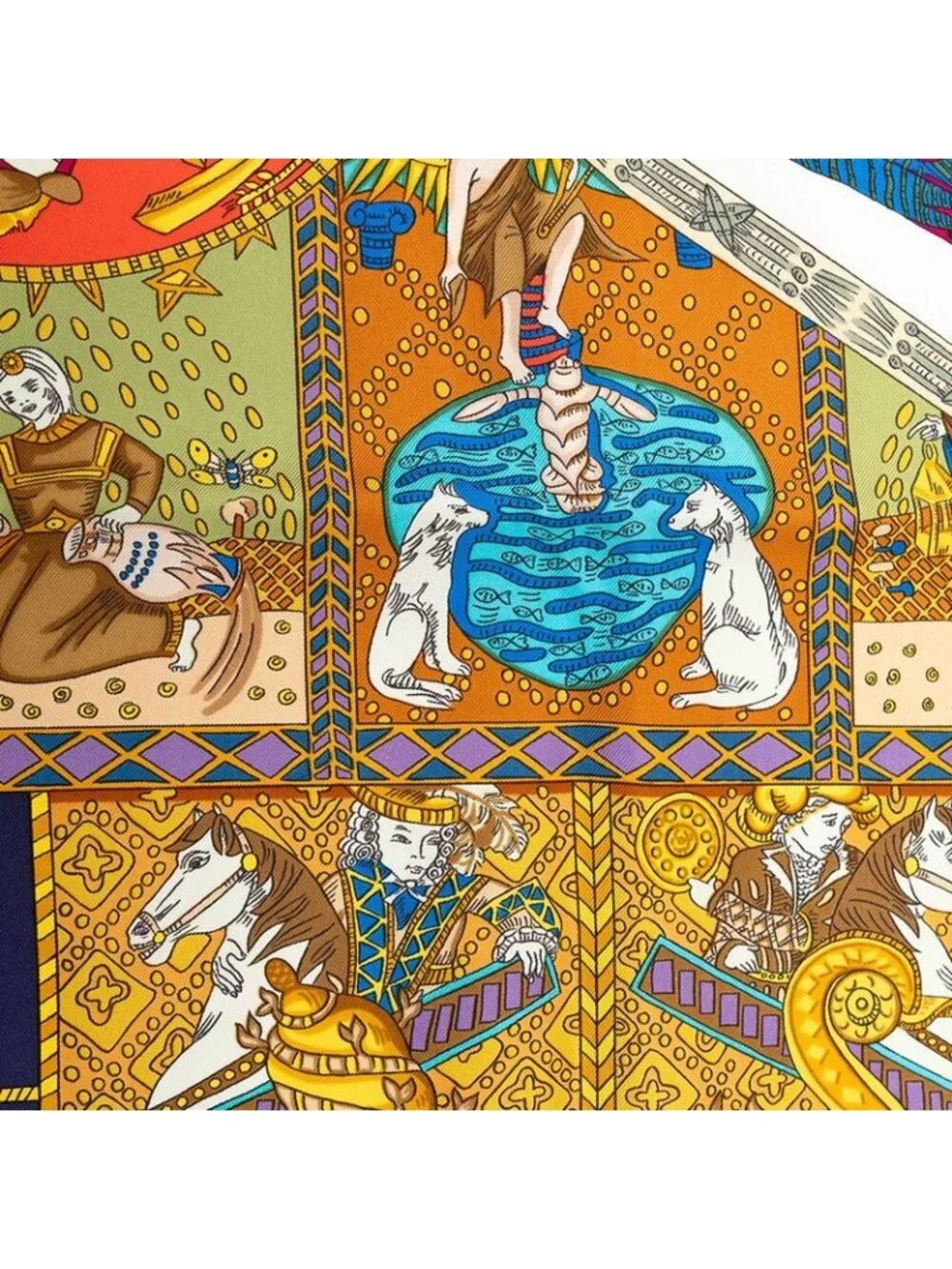 Hermes Carre 90 le Tarot Card Scarf Navy Multicolor Silk